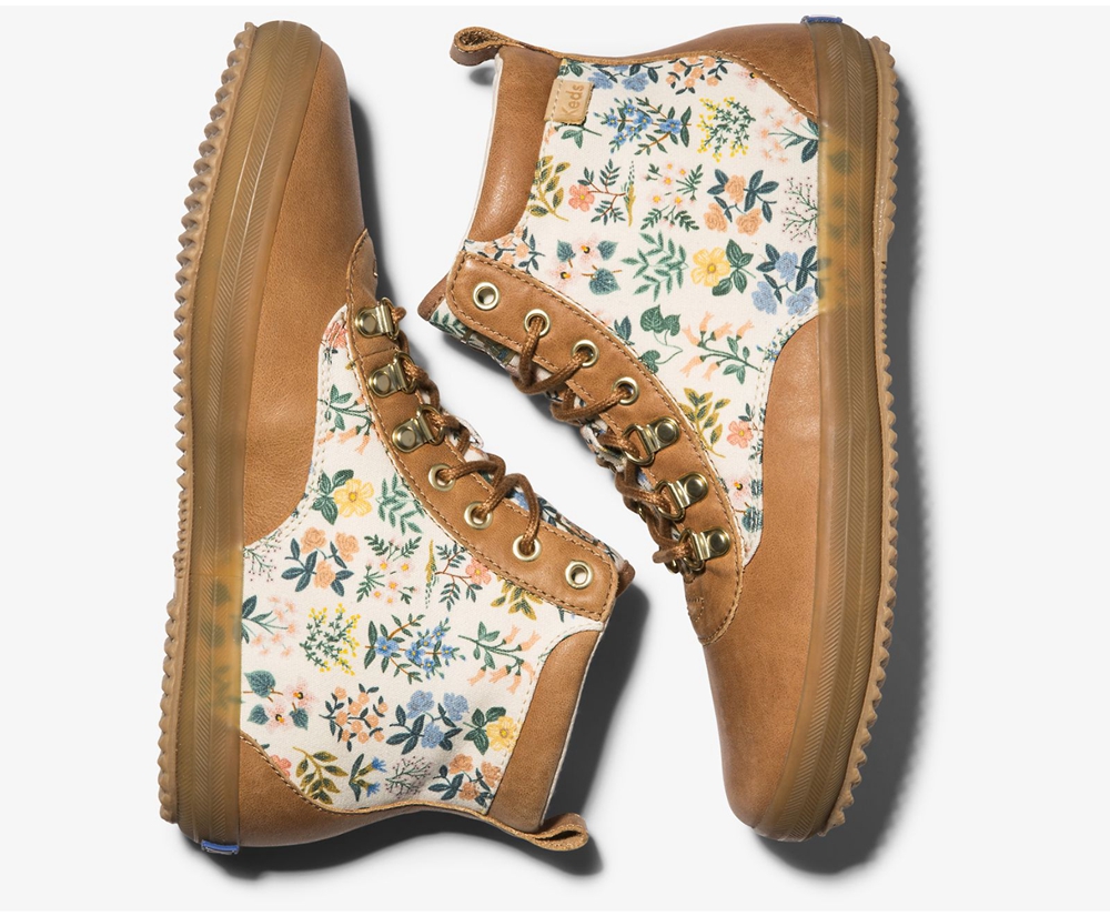 Bottes Keds Femme Marron - Rifle Paper Co. Scout Cuir Wildflower W/ Thinsulate - 369-VFXSYN